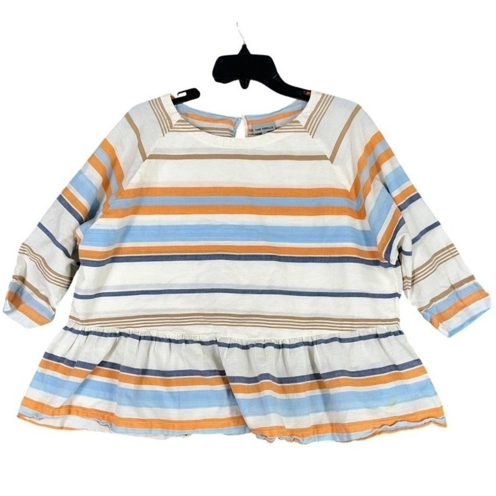 The Odells Striped Peplum Top Womens M Cotton 3/4 Sleeve Casual Beach Blouse
